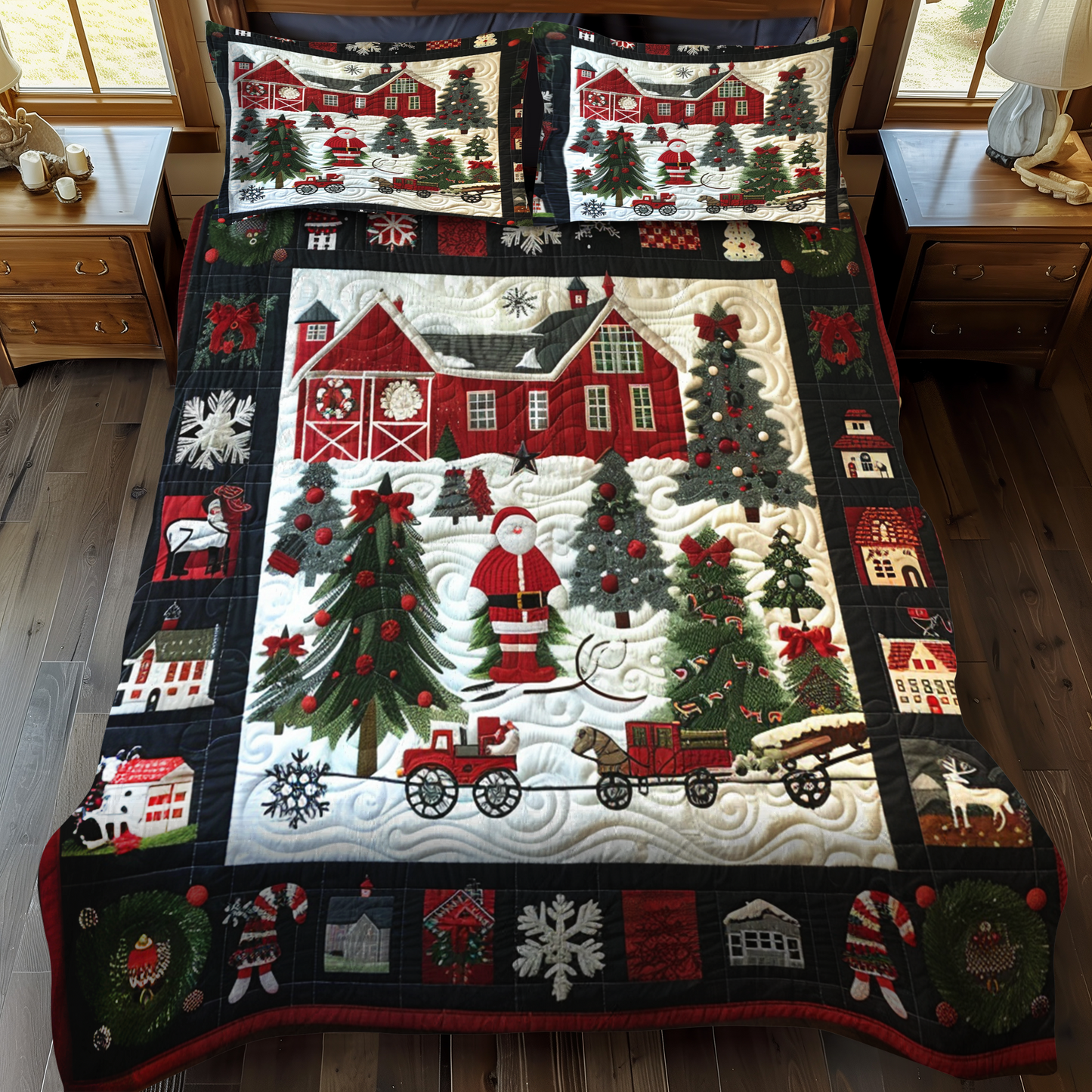 Christmas Barn 3-Piece Quilted Bedding Set NCU0NT025