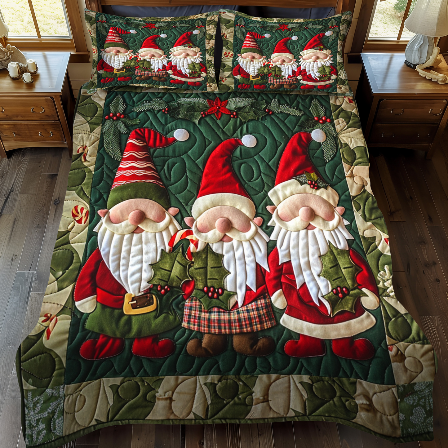 Christmas Gnomes 3-Piece Quilted Bedding Set NCU0NT026