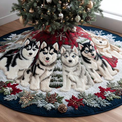 Christmas Husky Night v2 Christmas Quilted Tree Skirt NCU0DV8066