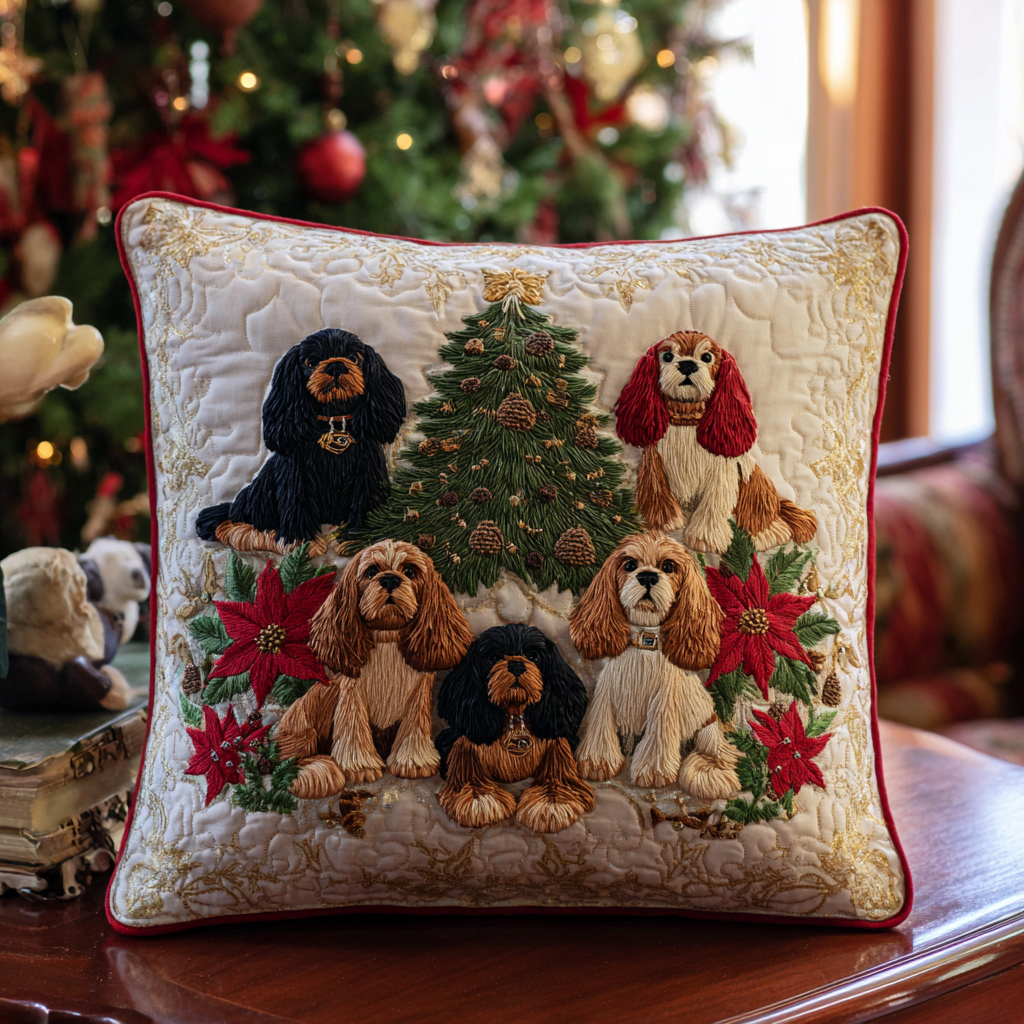 Christmas Spaniel Charm Quilted Pillow Case NCU0DV8202