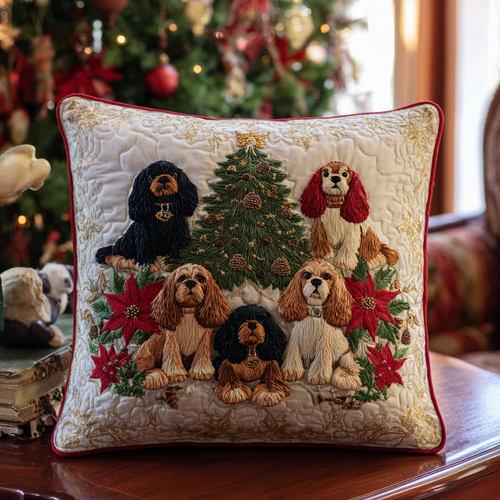 Christmas Spaniel Charm Quilted Pillow Case NCU0DV8202