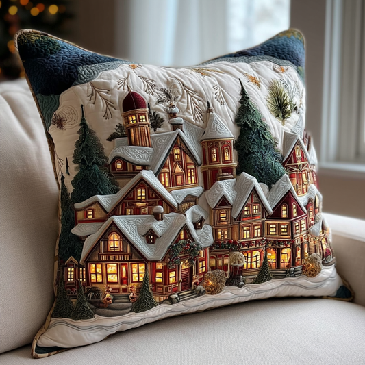 Christmas Village Festive Train Quilted Pillow Case NCU0HH817