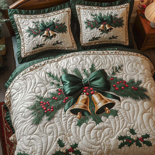 Christmas Bell Charm 3-Piece Quilted Bedding Set NCU0XD204