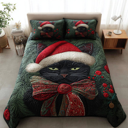 Christmas Black Cat 3-Piece Quilted Bedding Set NCU0HH659
