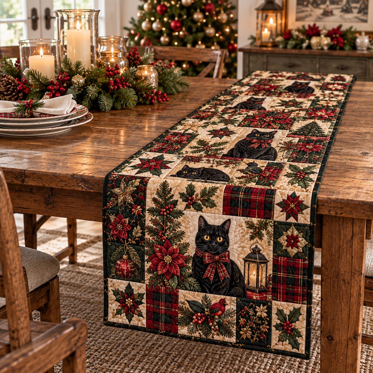 Christmas Black Cat Quilted Table Runner NCU0DV10474
