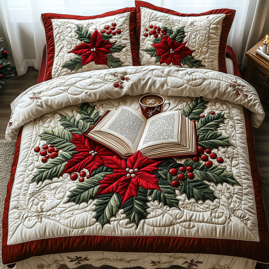 Christmas Book Nook 3-Piece Quilted Bedding Set NCU0DV2076