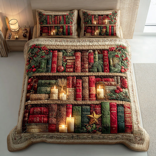 Christmas Bookshelf 3-Piece Quilted Bedding Set NCU0TD1957