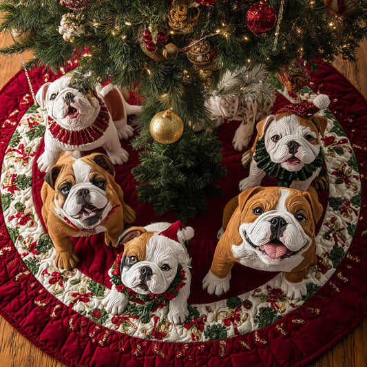 Christmas Bulldog Joy Quilted Christmas Tree Skirt NCU0DV8068
