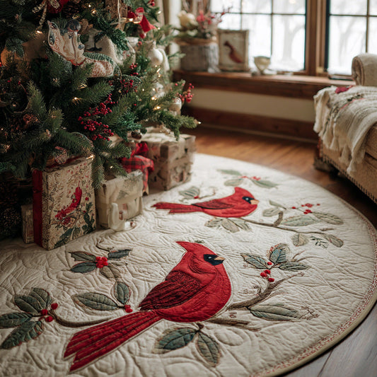 Christmas Cardinal Quilted Christmas Tree Skirt NCU0DV7849