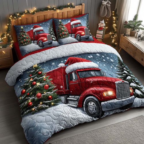 Christmas Cargo Ride 3-Piece Quilted Bedding Set NCU0XD496