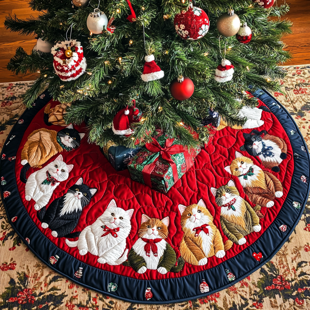 Christmas Cat-titude Christmas Quilted Tree Skirt NCU0DK2091