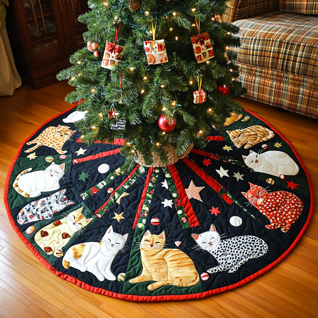 Christmas Catnip Cheer Christmas Quilted Tree Skirt NCU0DV1499
