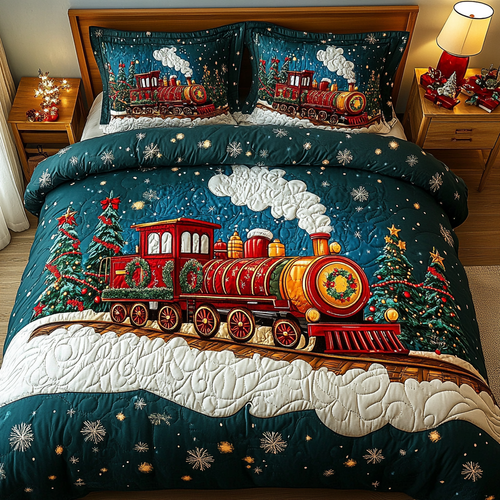 Christmas Choo Choo Cheer 3-Piece Quilted Bedding Set NCU0DK2600