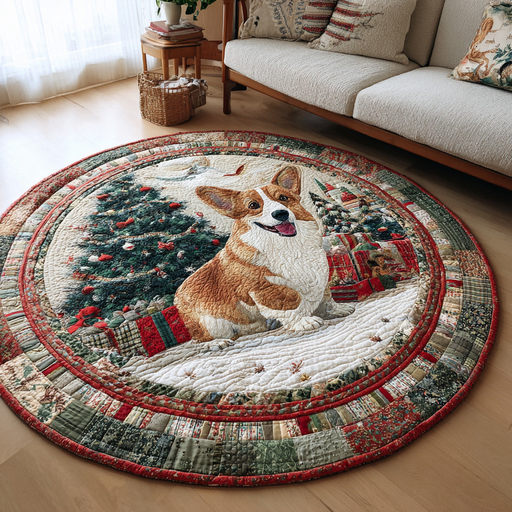 Christmas Corgi Cheer Quilted Round Mat NCU0HH402