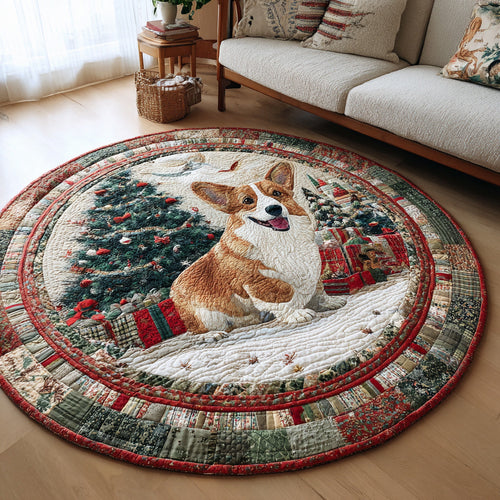 Christmas Corgi Cheer Quilted Round Mat NCU0HH402