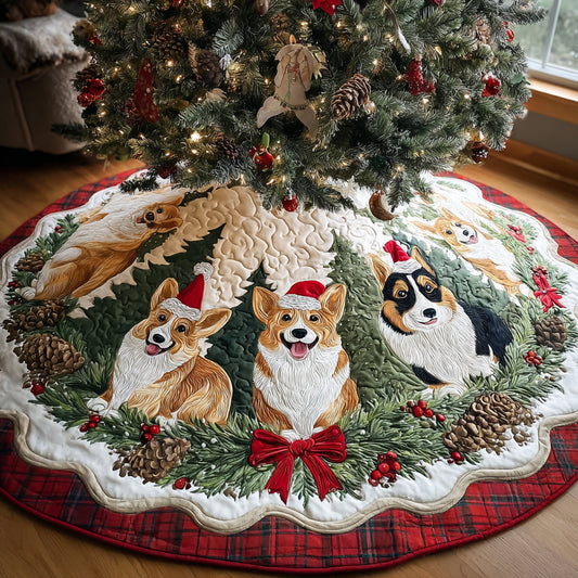 Christmas Corgi Joy Quilted Christmas Tree Skirt NCU0DV8087