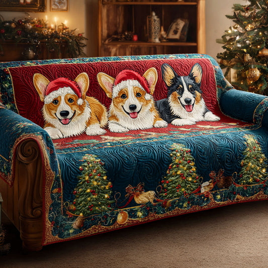Christmas Corgi Lane Quilted Sofa Cover NCU0TV963