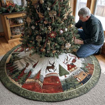 Christmas Cottage Town Christmas Quilted Tree Skirt NCU0PT10271