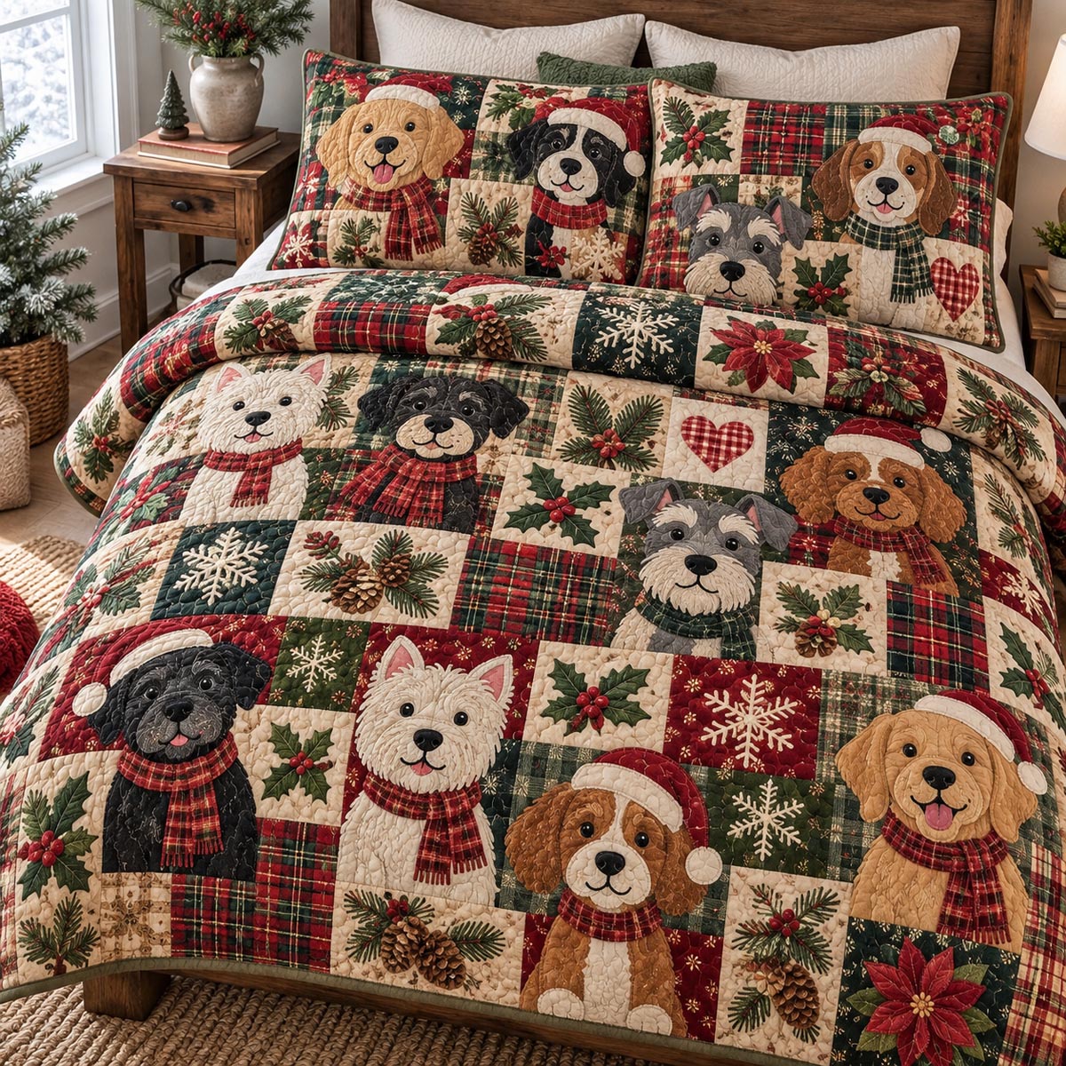 Christmas Dog Crew 3-Piece Quilted Bedding Set NCU0DV10503