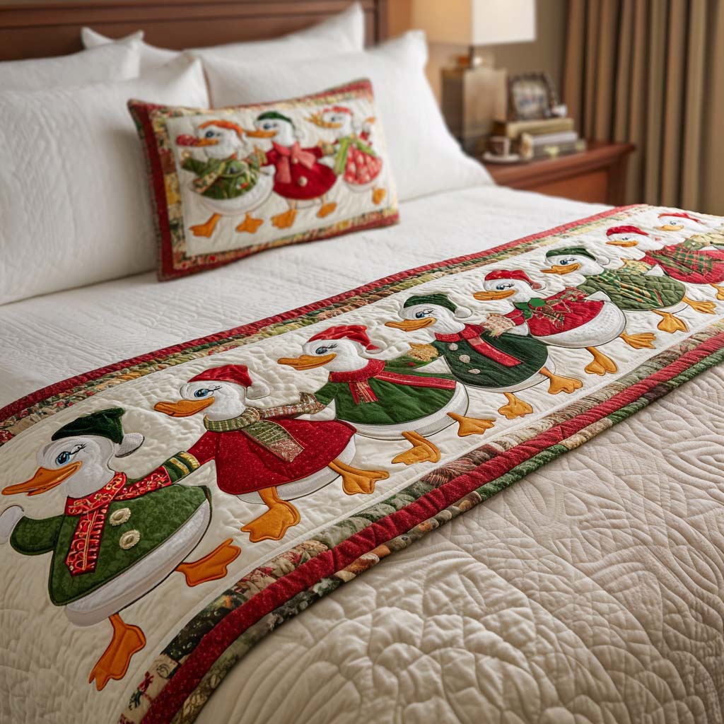 Christmas Duck Parade Quilted Bed Runner NCU0XD394
