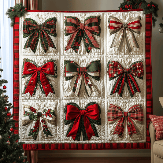 Christmas Elegance Bow Quilted Blanket NCU0TH2295