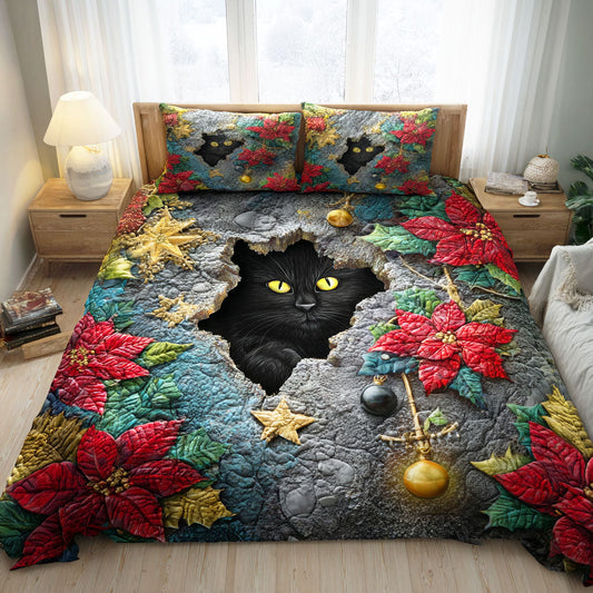 Christmas Eve Cat 3-Piece Quilted Bedding Set NCU0TD927