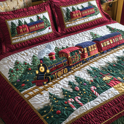 Christmas Eve Locomotive 3-Piece Quilted Bedding Set NCU0XD212