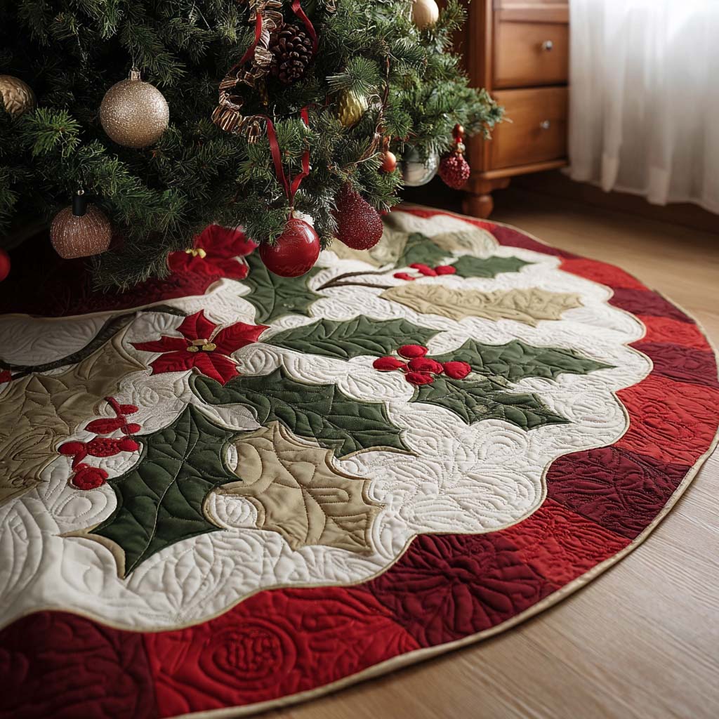 Christmas Eve Sparkle Christmas Quilted Tree Skirt NCU0PT9394