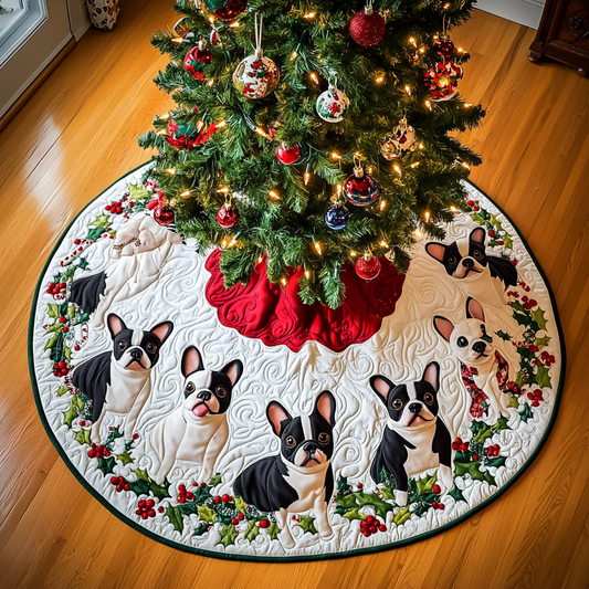 Christmas Eve with Boston Terrier Christmas Quilted Tree Skirt NCU0DV1619