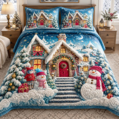 Christmas Fairy Village 3-Piece Quilted Bedding Set NCU0TD3230