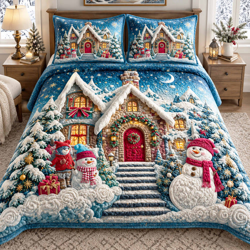 Christmas Fairy Village 3-Piece Quilted Bedding Set NCU0TD3230