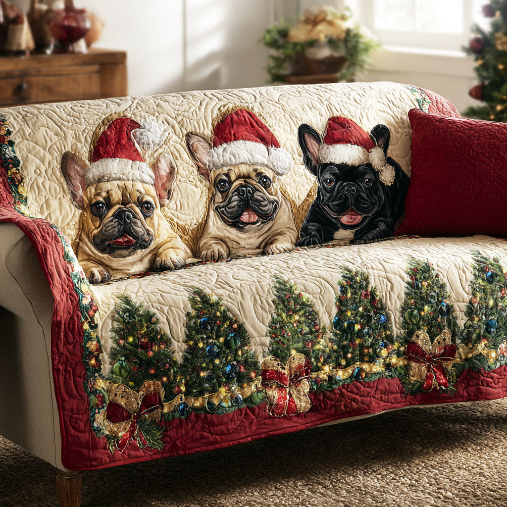 Christmas Frenchies Quilted Sofa Cover NCU0TV854