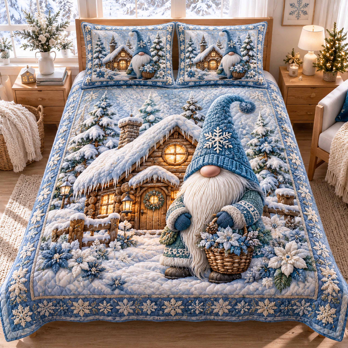 Christmas Gnome 3-Piece Quilted Bedding Set NCU0TD3216