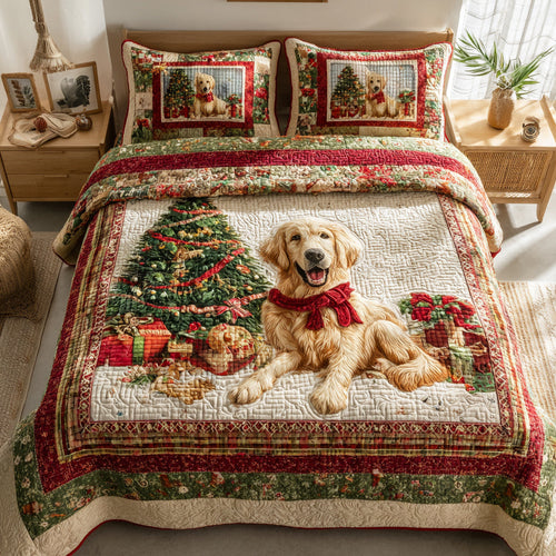 Golden Retriever 3-Piece Quilted Bedding Set NCU0VT253