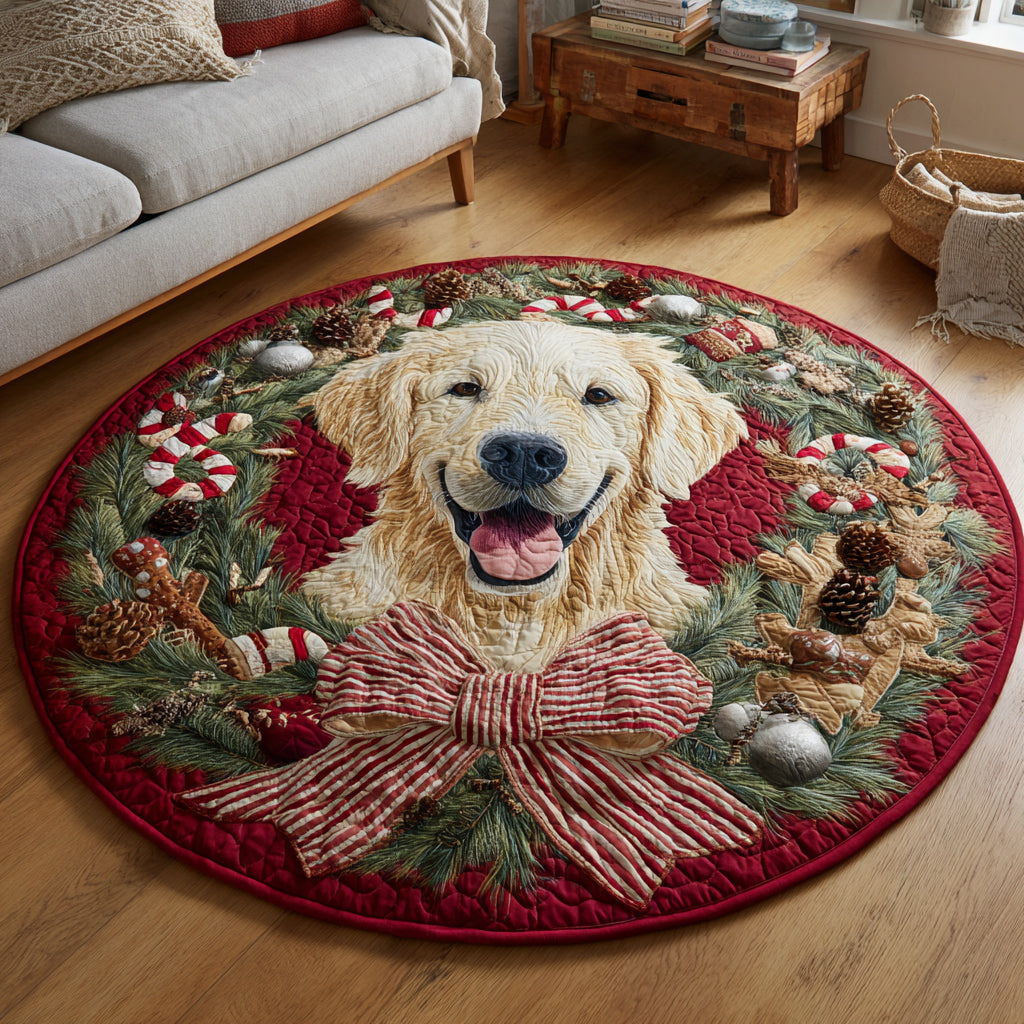 Christmas Dog Wreath Quilted Round Mat NCU0VT276
