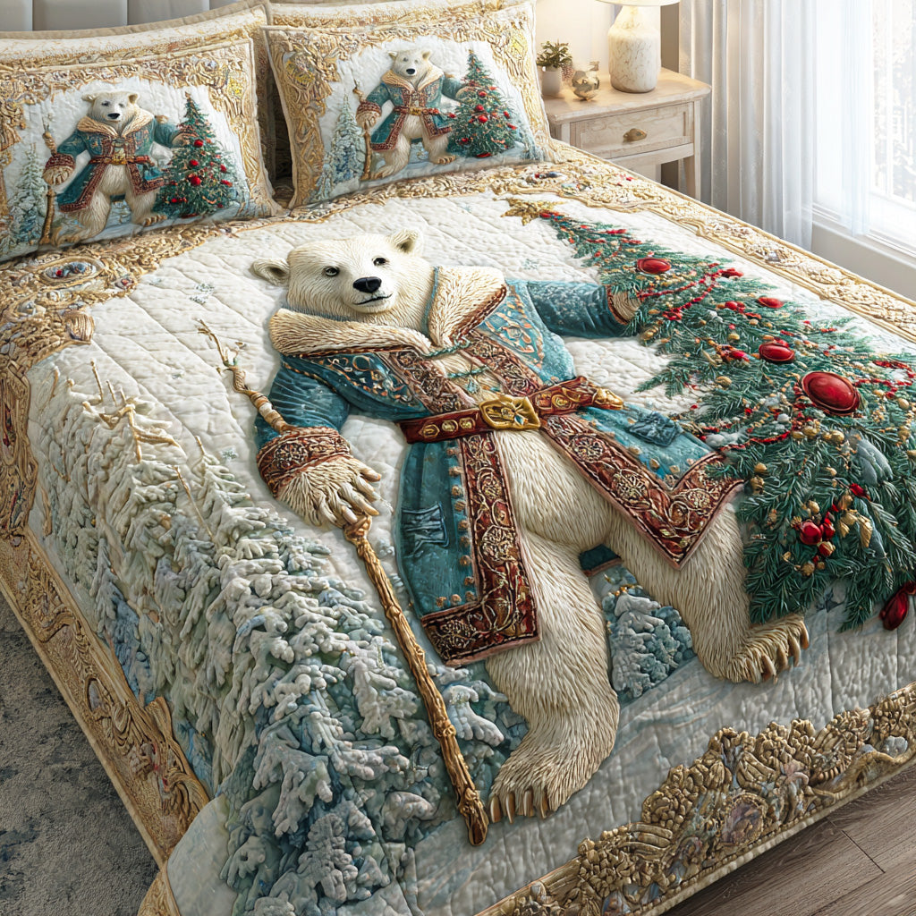 Christmas Hearth Bear 3-Piece Quilted Bedding Set NCU0TD1532