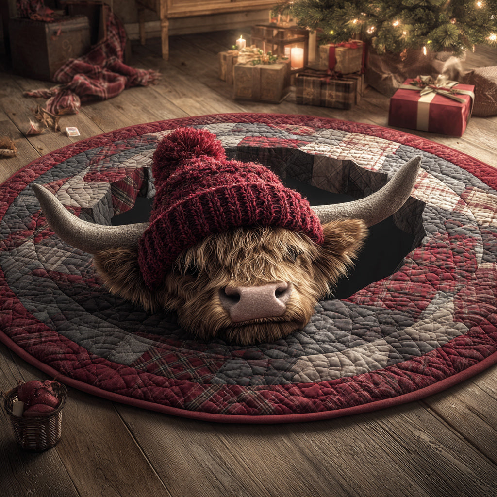 Christmas Highland Cow Quilted Round Mat NCU0HH1148