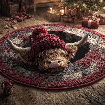 Christmas Highland Cow Quilted Round Mat NCU0HH1148
