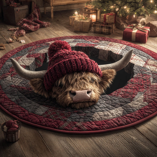 Christmas Highland Cow Quilted Round Mat NCU0HH1148