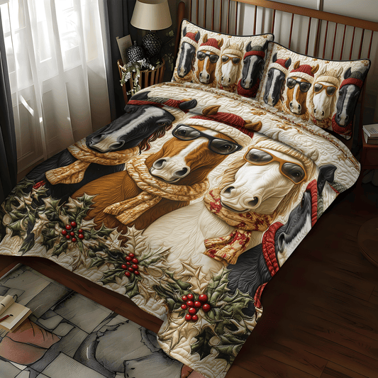 Christmas Horse 3-Piece Quilted Bedding Set NCU0DV1136