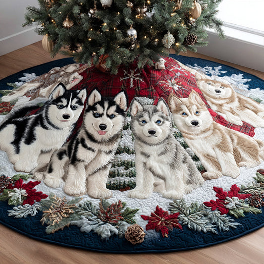 Christmas Husky Night Quilted Christmas Tree Skirt NCU0DV8066