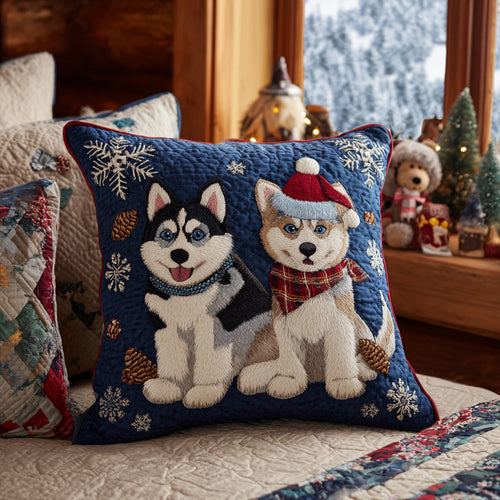 Christmas Husky Night Quilted Pillow Case NCU0DV8066
