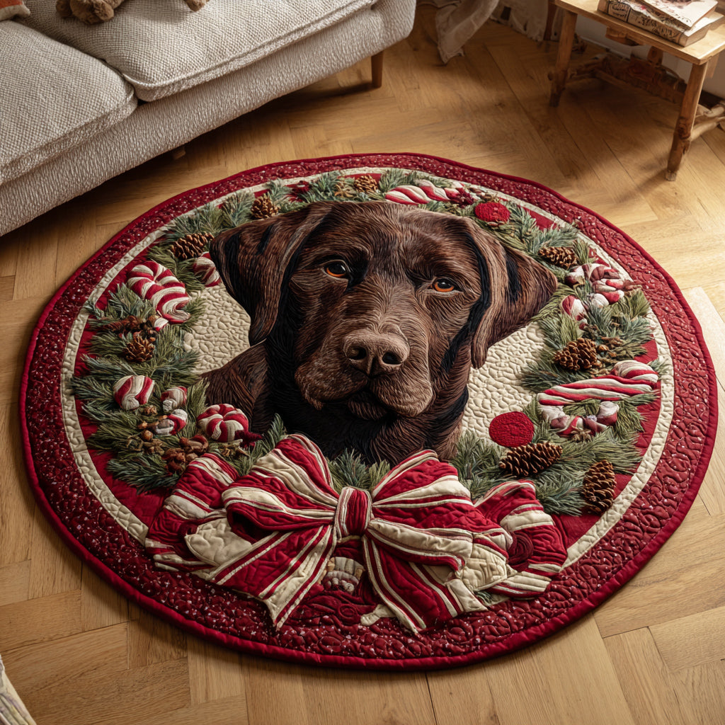 Christmas Dog Wreath Quilted Round Mat NCU0VT276