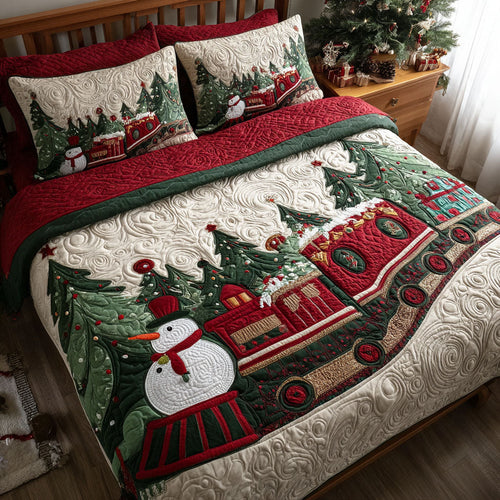 Christmas Locomotion 3-Piece Quilted Bedding Set NCU0PT9755