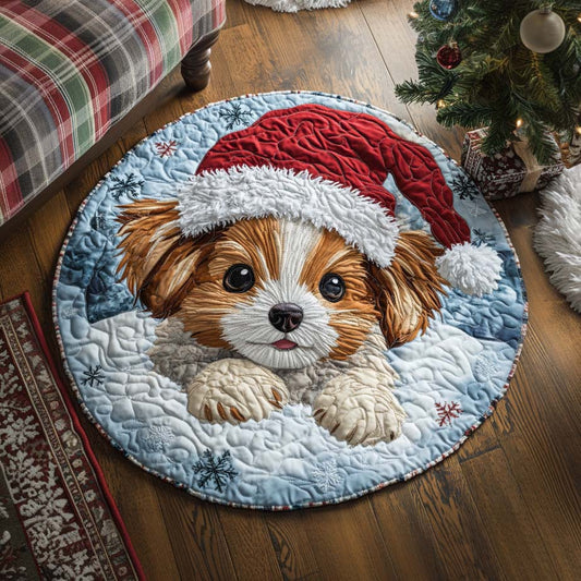 Christmas Papillon Dog Quilted Round Mat NCU0XD385