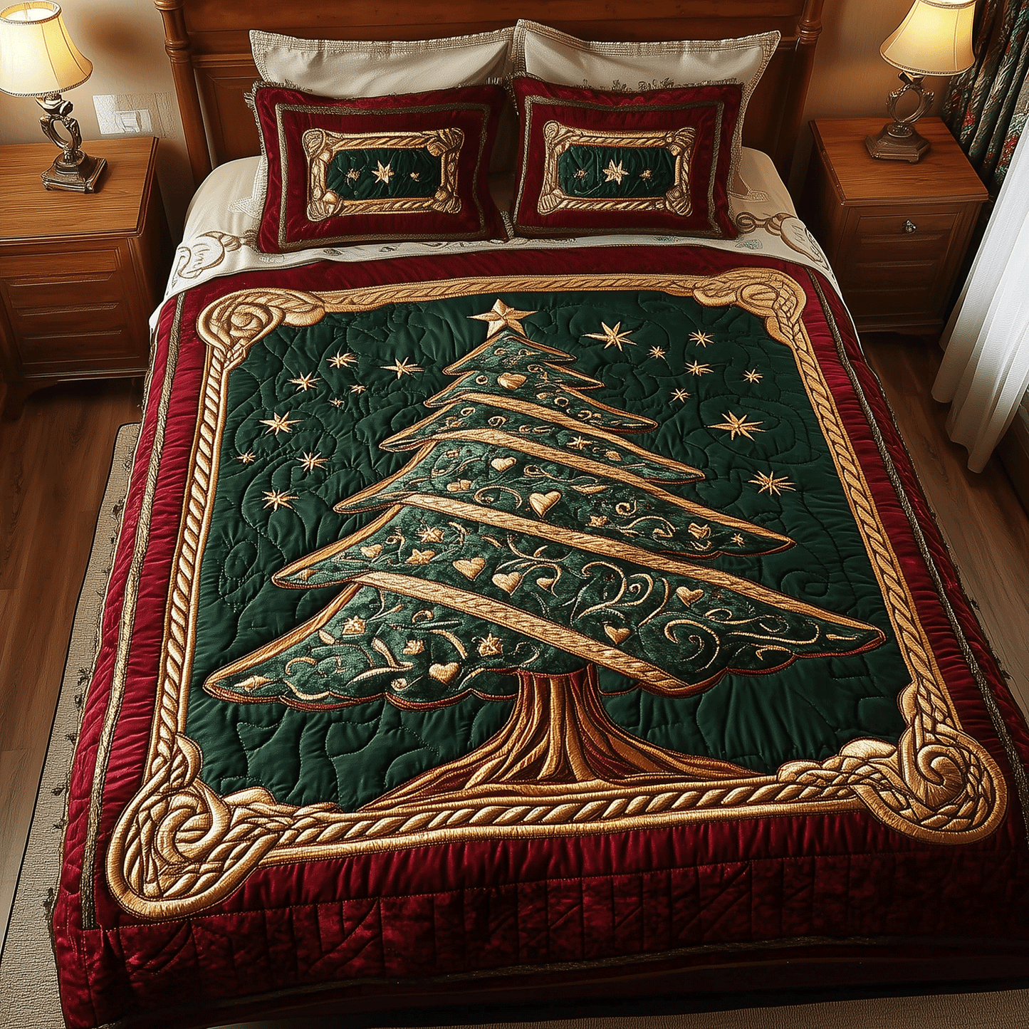 Christmas Pine Dreams 3-Piece Quilted Bedding Set NCU0TH2151