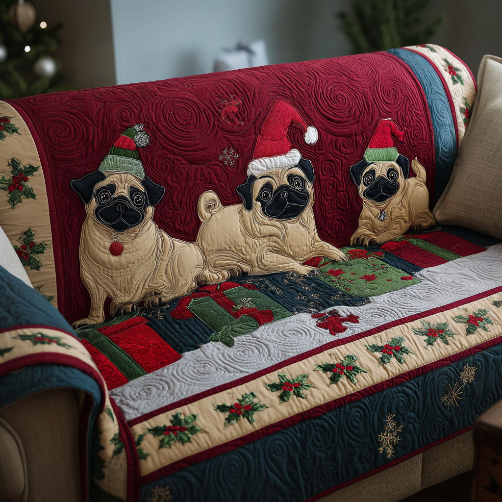 Christmas Pug Hug Quilted Sofa Cover NCU0PT9809