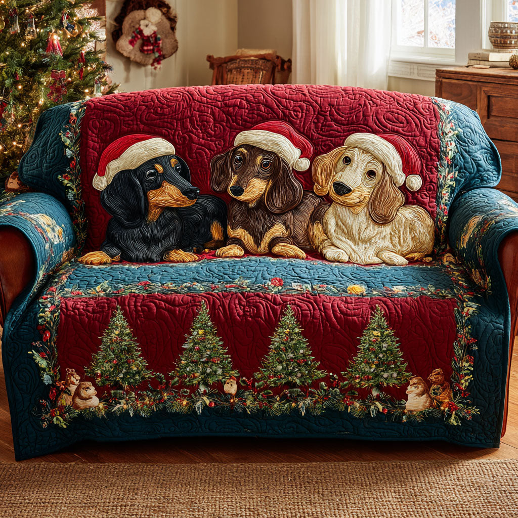 Christmas Pup Parade Quilted Sofa Cover NCU0TV938