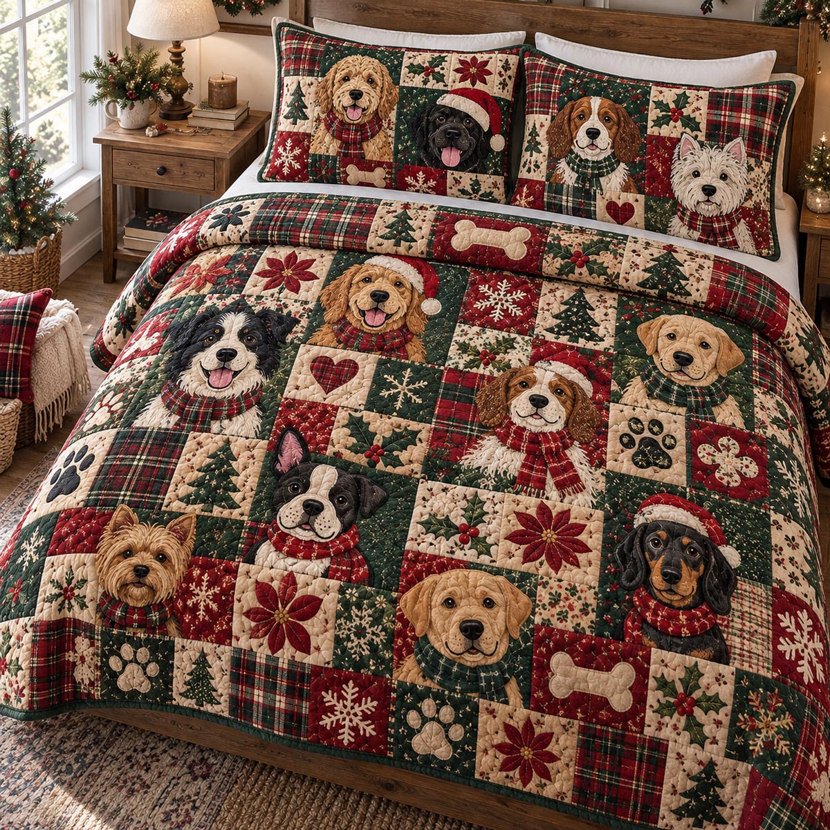 Christmas Puppy Crew 3-Piece Quilted Bedding Set NCU0DV10515