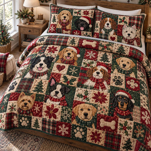 Christmas Puppy Crew 3-Piece Quilted Bedding Set NCU0DV10515